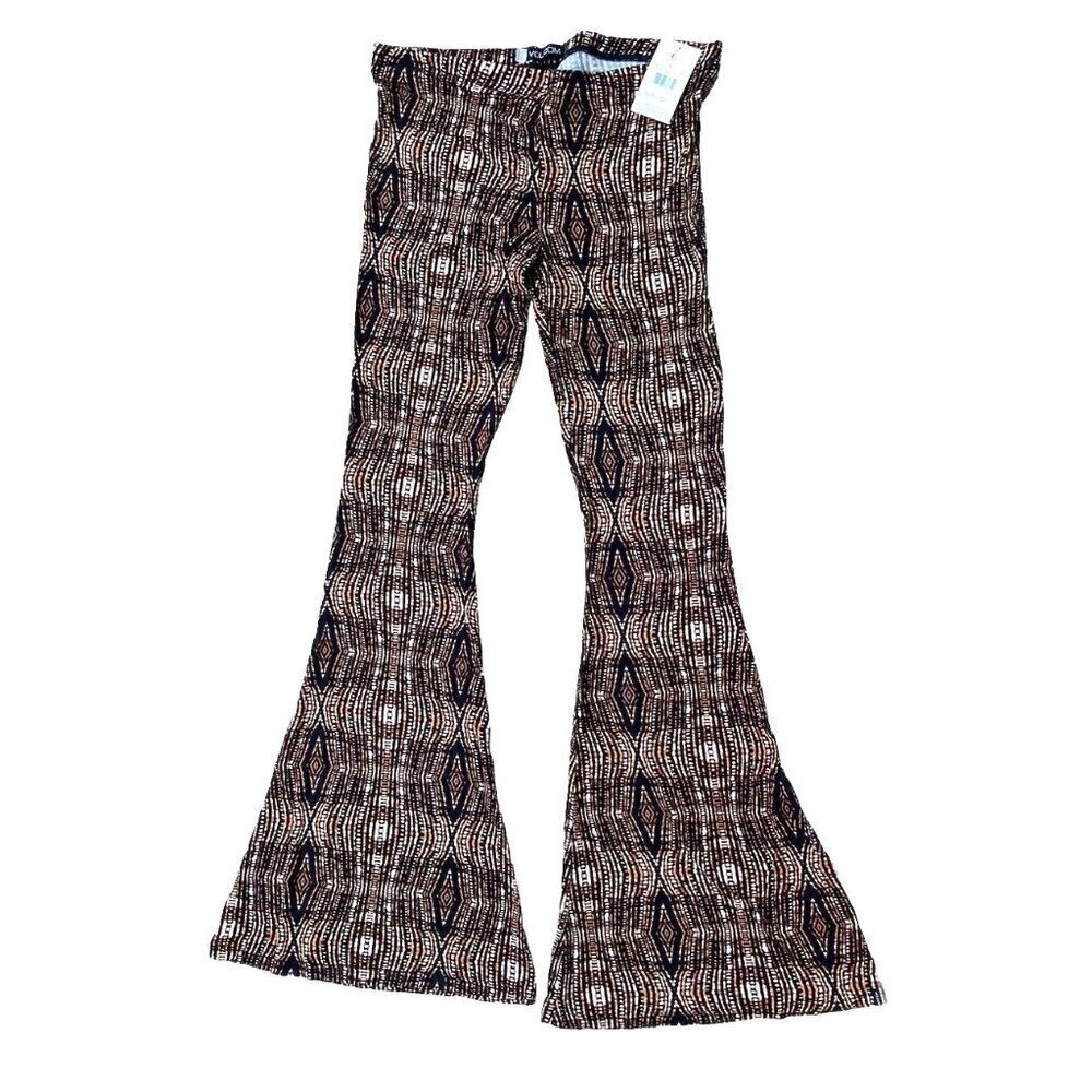 Volcom Women Brown Printed Secrecy Rust Stretch Flare Casual Pants Size S M L